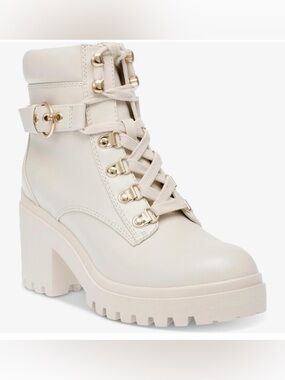 Wild Pair Bridgitt Lace-Up Side-Zip Lug-Sole Booties Size 8.5